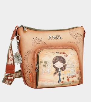 Anekke Peace & Love Camel Large Crossbody Kabelka | 620783PLY