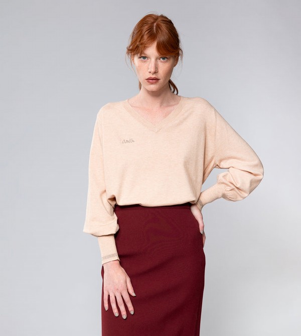Anekke Beige Shōen V-neck Svetre | 390258LFS