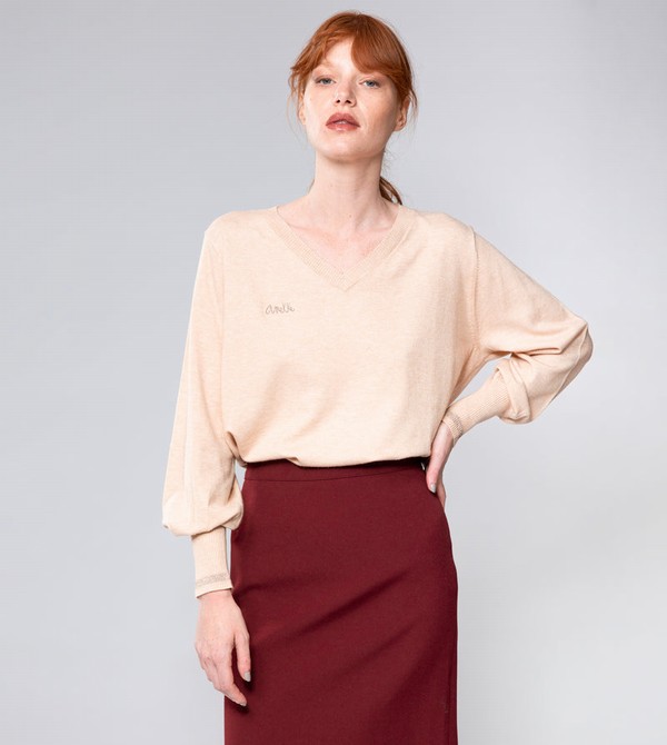 Anekke Beige Shōen V-neck Svetre | 390258LFS