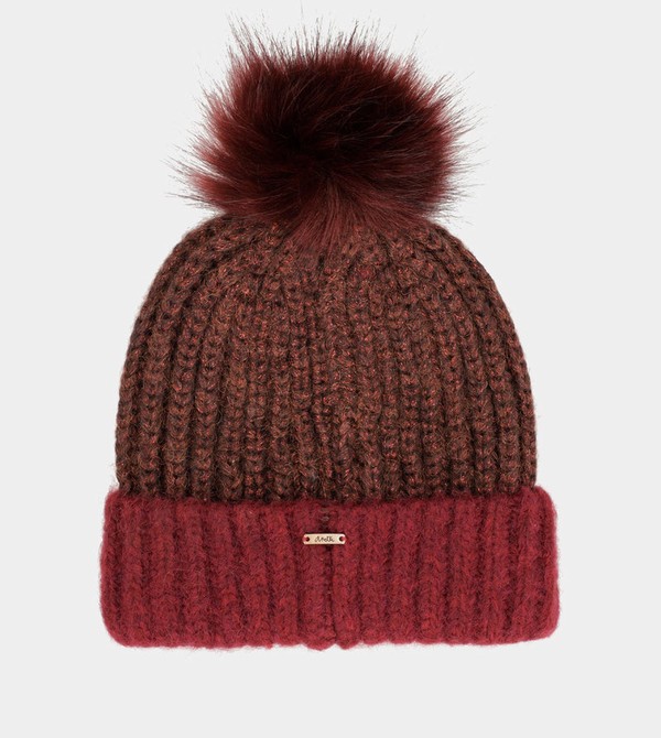 Anekke Burgundy Knitted Beanie With Pompom Klobuky | 605841IZY