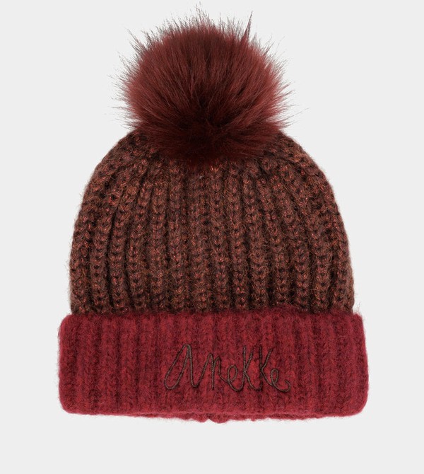 Anekke Burgundy Knitted Beanie With Pompom Klobuky | 605841IZY