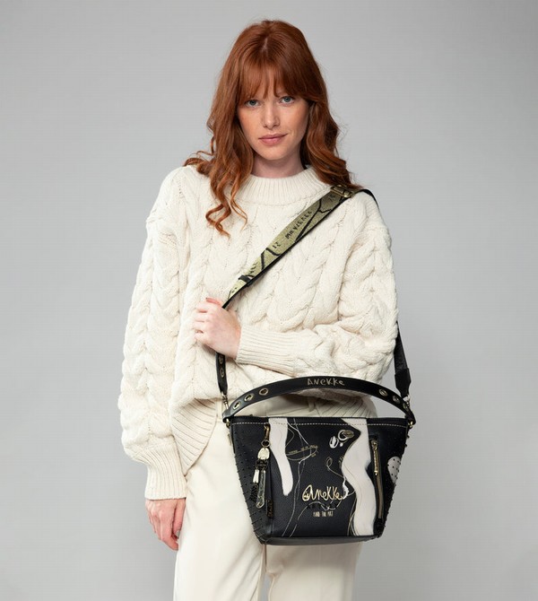 Anekke Nature Shodō Medium Black Crossbody Kabelka | 207856OCX