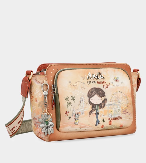 Anekke Peace & Love Camel Rectangular Crossbody Kabelka | 509163SYI